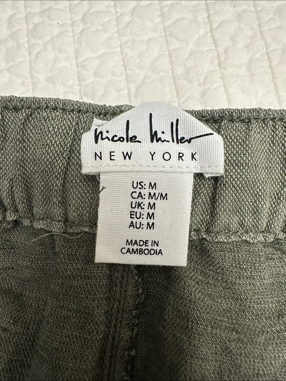 Nicole Miller Medium Linen Blend Olive Green Women's Cargo Drawstring Shorts